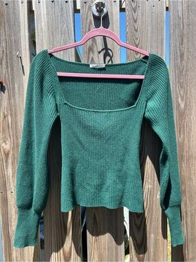 Reformation Deep Green Ribbed Square-Neck Cashmere Sweater